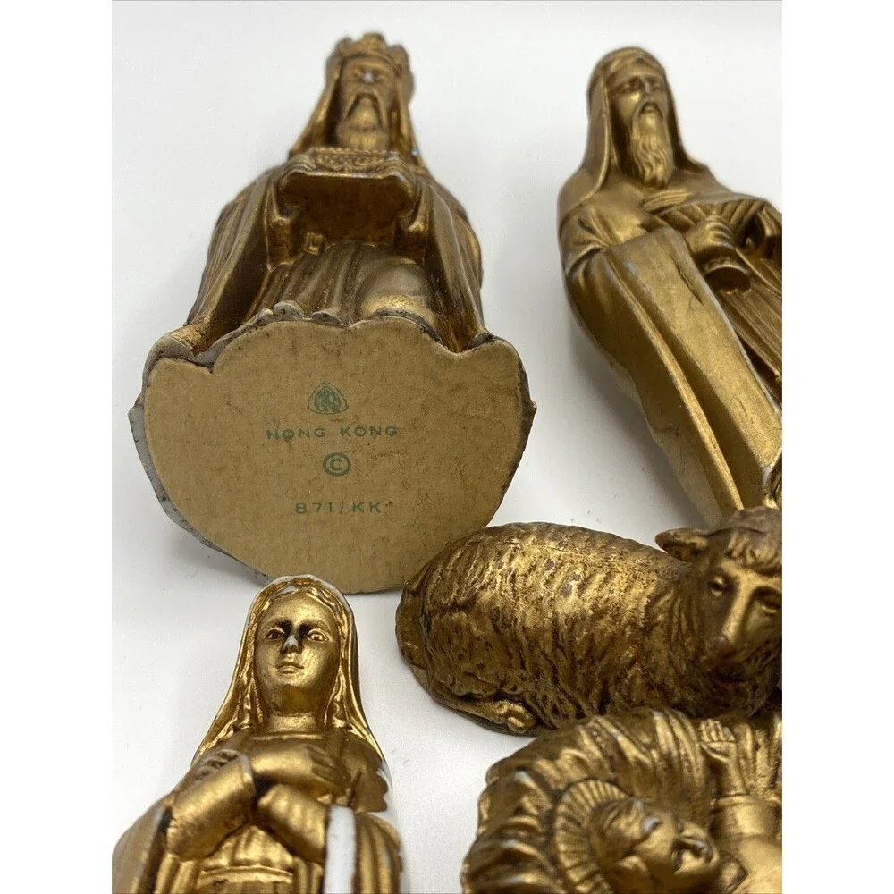 Vintage Christmas Nativity Figures 12 Pc Plastic Hong Kong Wisemen Jesus Angel